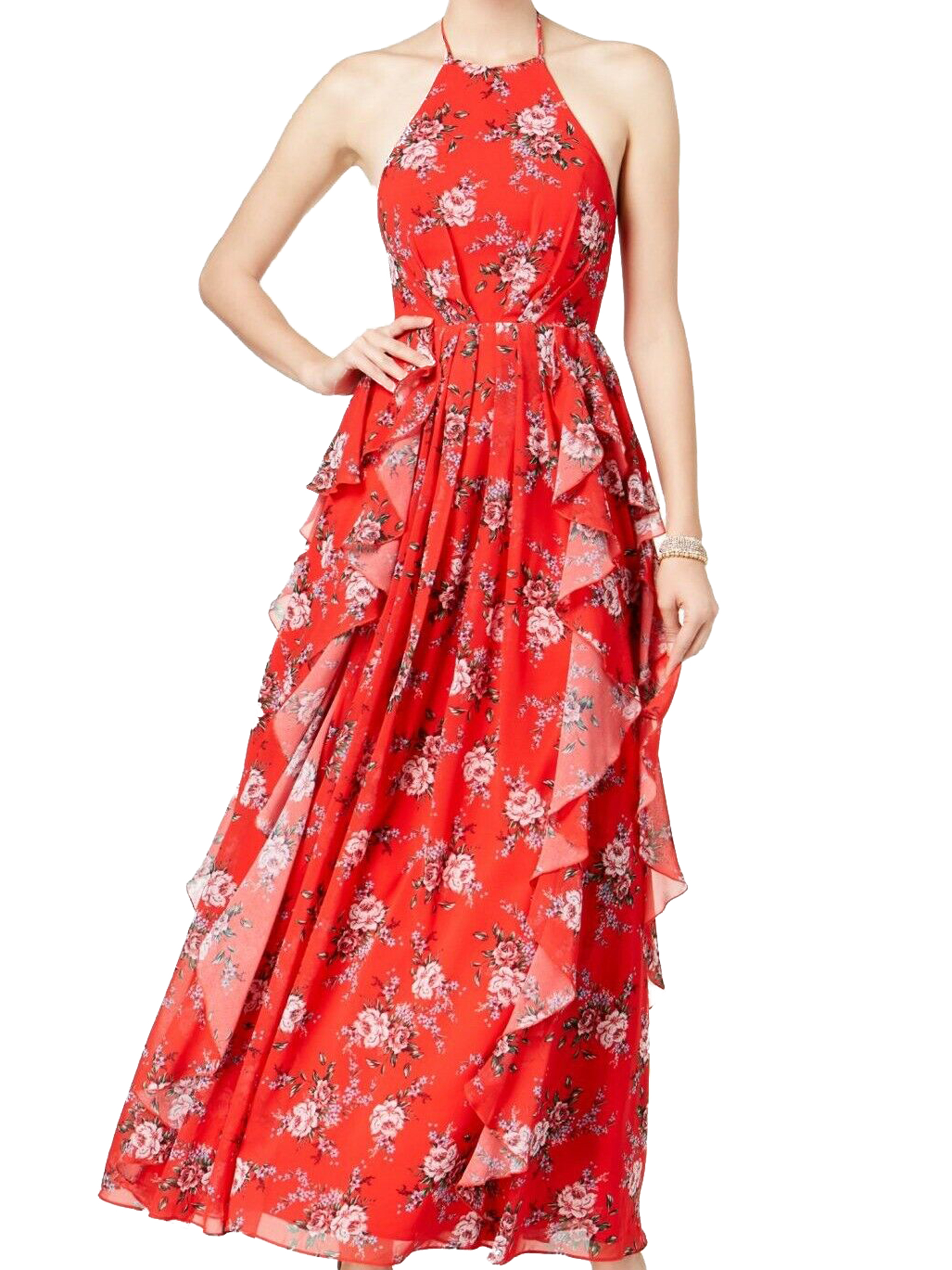 FAME AND PARTNERS Women s Red Emma Floral Print Halter Maxi Dress Sz 0 299 NWT eBay